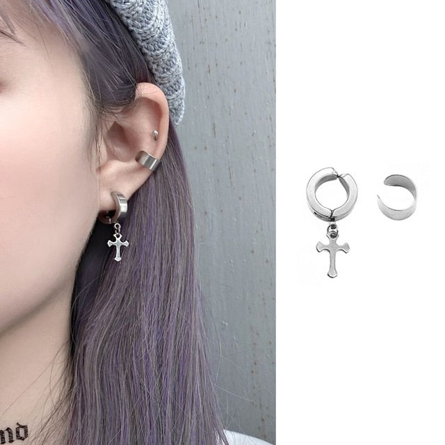 Korea Style Harajuku Punk Cool Egirl Girl Cross Chain Pendant Earrings For Women Men Bff Street Hip Hop Jewelry Gift