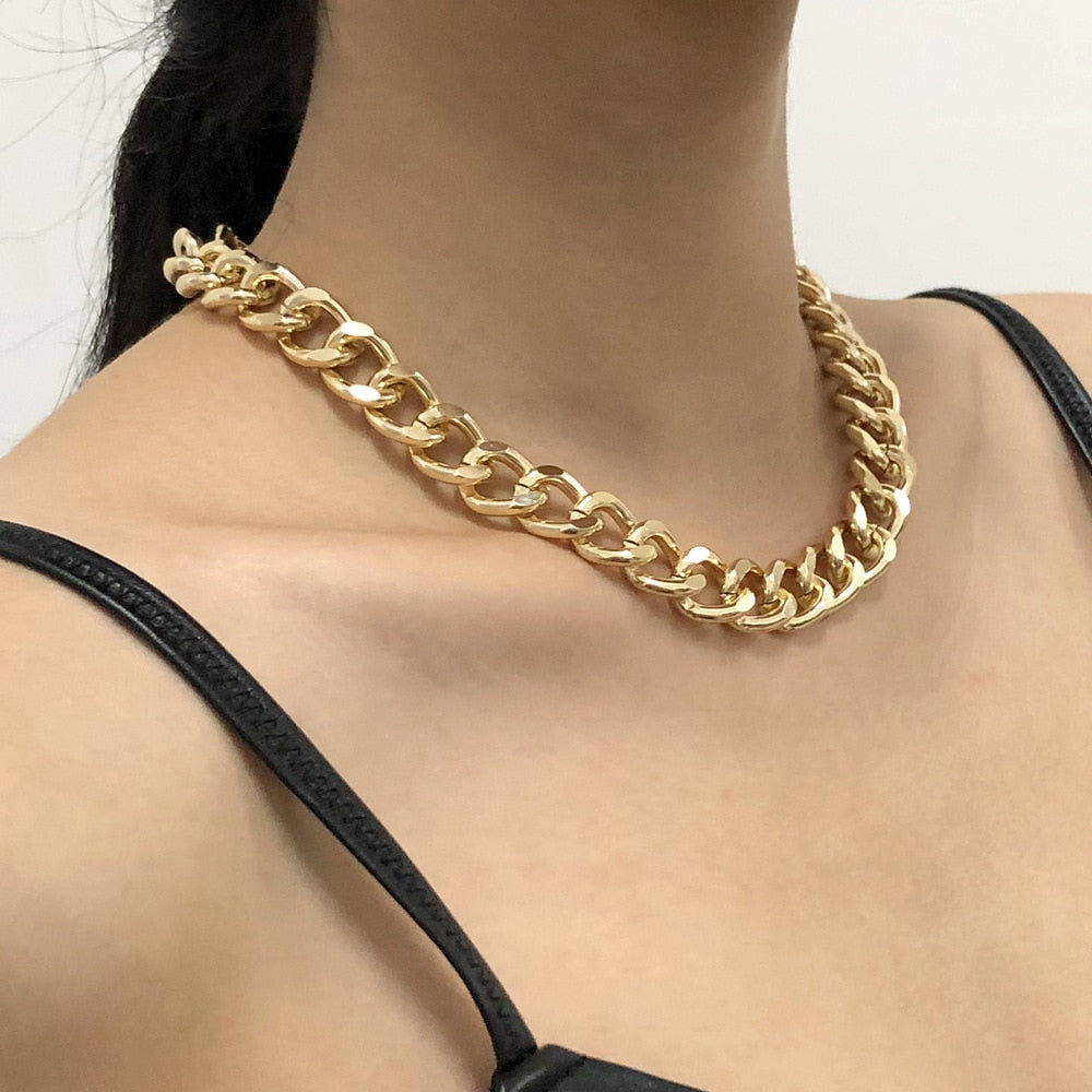 2021 Fashion Big Necklace for Women Twist Gold Silver Color Chunky Thick Lock Choker Chain Necklaces Party Jewelry