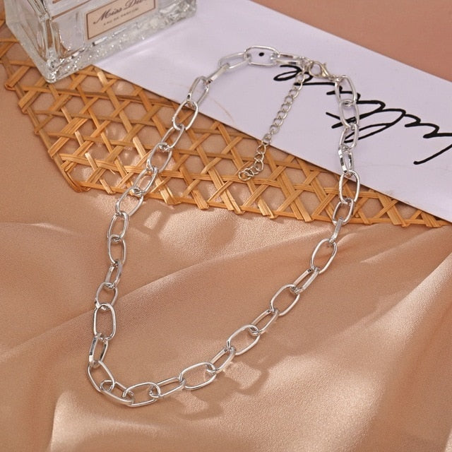 2021 Fashion Big Necklace for Women Twist Gold Silver Color Chunky Thick Lock Choker Chain Necklaces Party Jewelry