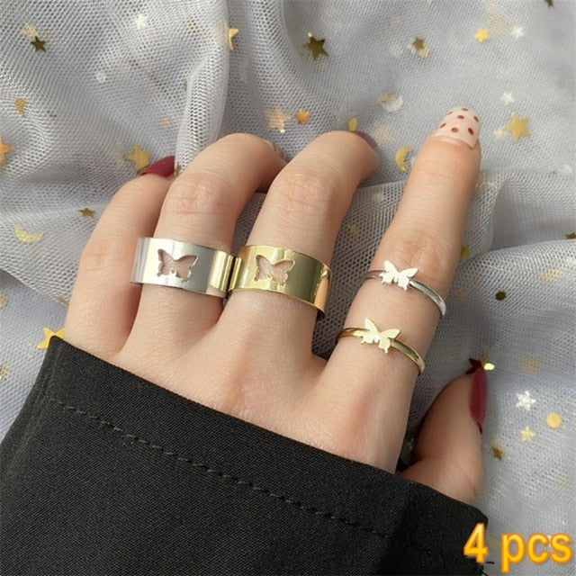 IFMIA Trendy Gold Butterfly Rings For Women Men Lover Couple Rings Set Friendship Engagement Wedding Open Rings 2021 Jewelry