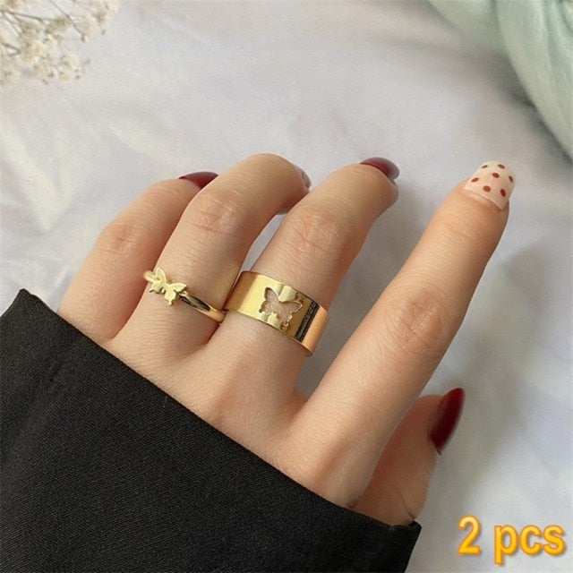 IFMIA Trendy Gold Butterfly Rings For Women Men Lover Couple Rings Set Friendship Engagement Wedding Open Rings 2021 Jewelry