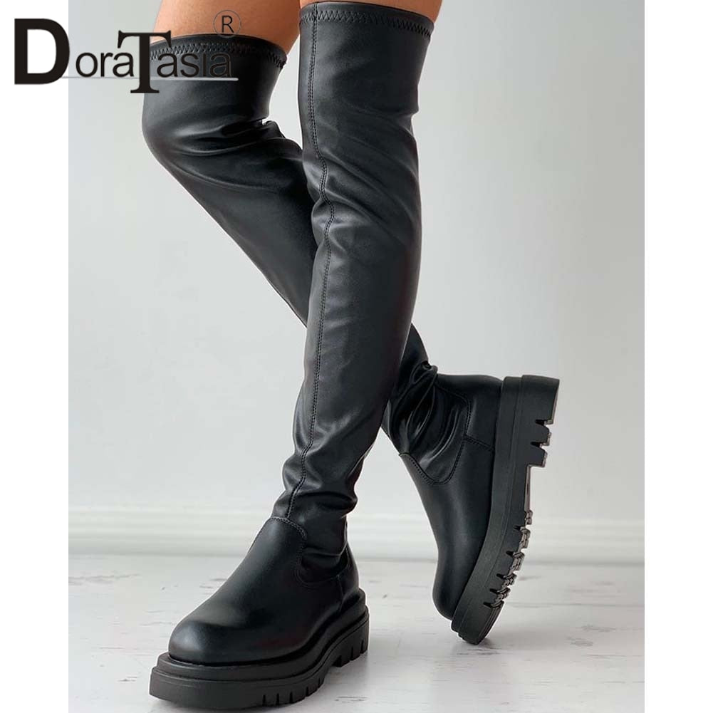 DORATASIA Brand New Female Platform Thigh High Boots Fashion Slim Chunky Heels Over The Knee Boots Women Party Shoes Woman