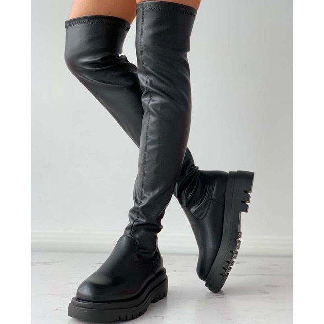 DORATASIA Brand New Female Platform Thigh High Boots Fashion Slim Chunky Heels Over The Knee Boots Women Party Shoes Woman