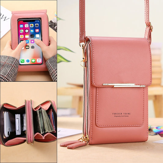 Soft Leather Wallets Touch Screen Mobile Phone Bag for Female Mini Card Holder for Key Coin Purse Vertical Crossbody Money Bags