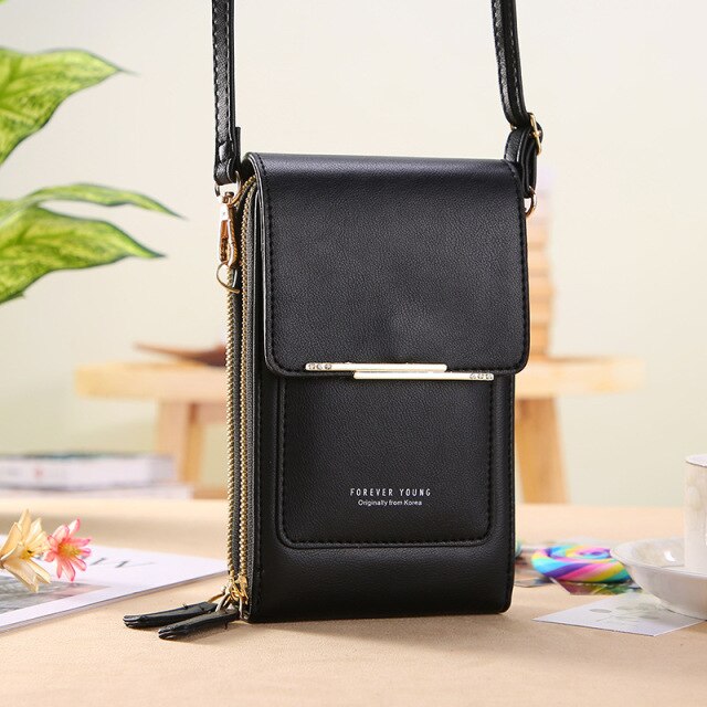 Soft Leather Wallets Touch Screen Mobile Phone Bag for Female Mini Card Holder for Key Coin Purse Vertical Crossbody Money Bags