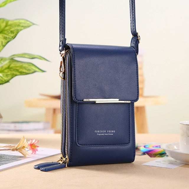 Soft Leather Wallets Touch Screen Mobile Phone Bag for Female Mini Card Holder for Key Coin Purse Vertical Crossbody Money Bags