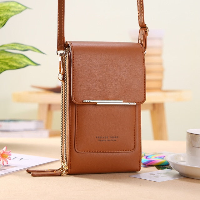 Soft Leather Wallets Touch Screen Mobile Phone Bag for Female Mini Card Holder for Key Coin Purse Vertical Crossbody Money Bags