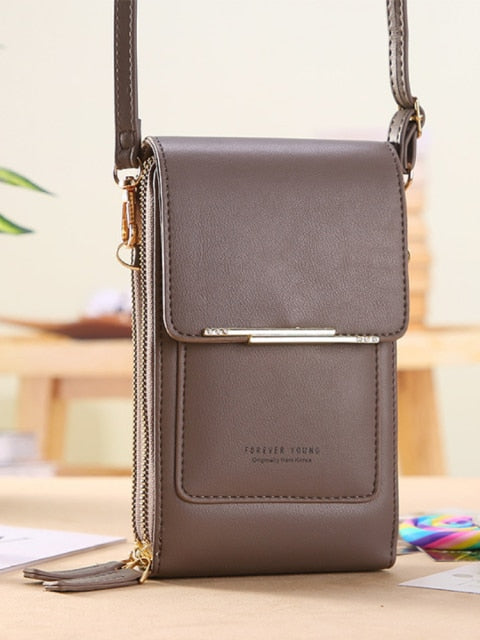 Soft Leather Wallets Touch Screen Mobile Phone Bag for Female Mini Card Holder for Key Coin Purse Vertical Crossbody Money Bags