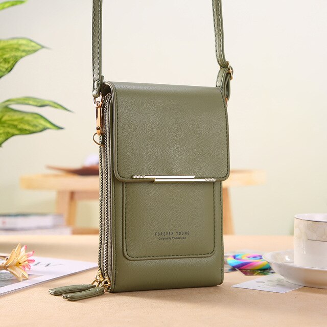 Soft Leather Wallets Touch Screen Mobile Phone Bag for Female Mini Card Holder for Key Coin Purse Vertical Crossbody Money Bags