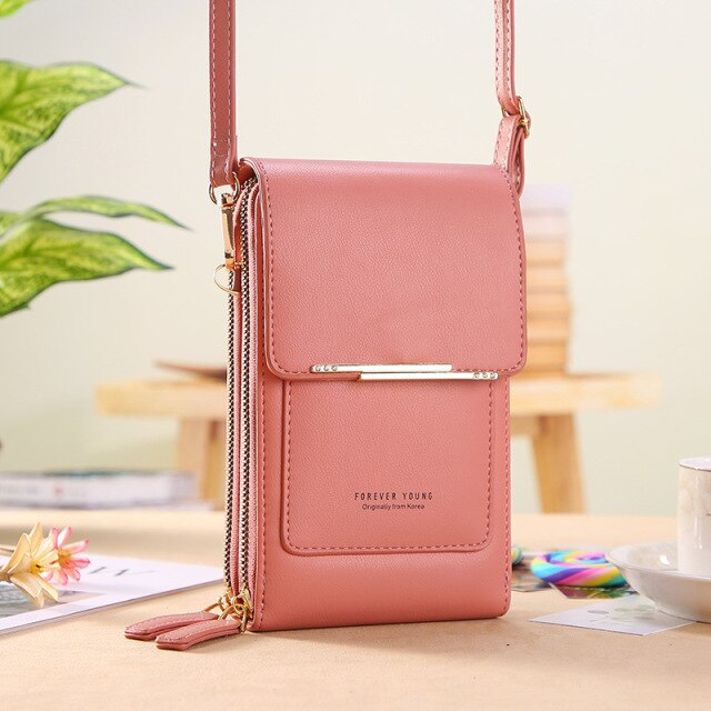 Soft Leather Wallets Touch Screen Mobile Phone Bag for Female Mini Card Holder for Key Coin Purse Vertical Crossbody Money Bags