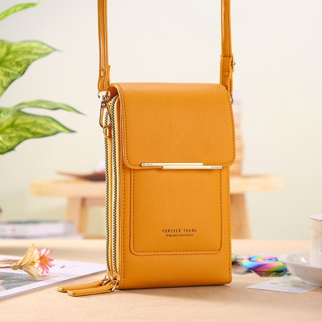 Soft Leather Wallets Touch Screen Mobile Phone Bag for Female Mini Card Holder for Key Coin Purse Vertical Crossbody Money Bags