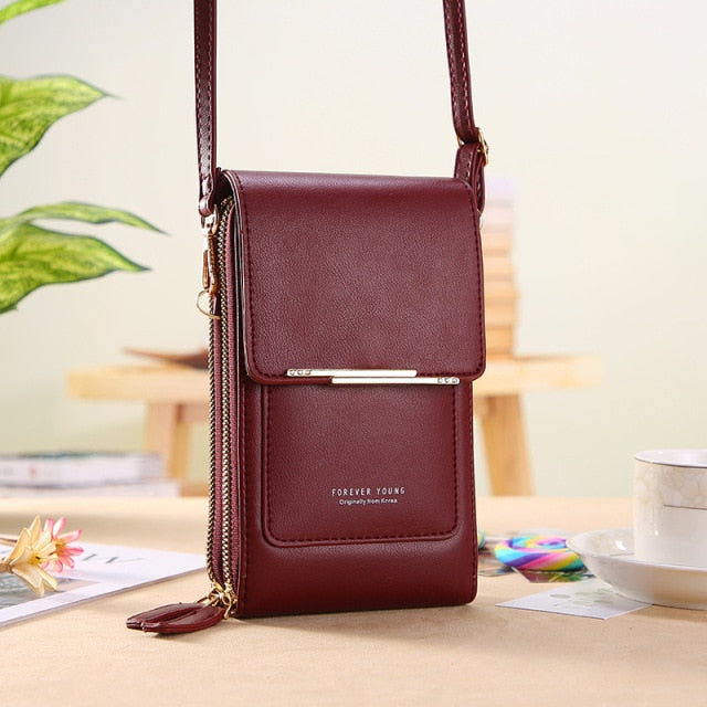 Soft Leather Wallets Touch Screen Mobile Phone Bag for Female Mini Card Holder for Key Coin Purse Vertical Crossbody Money Bags