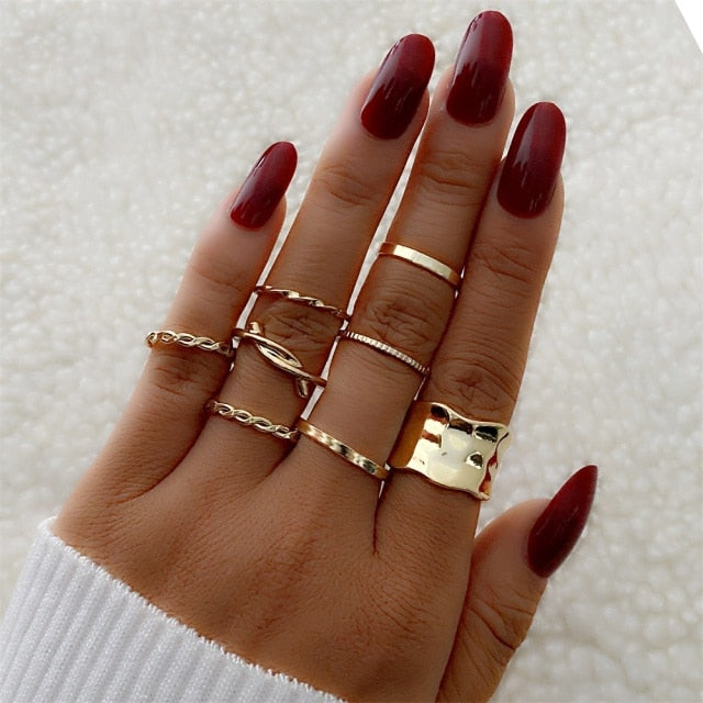 FNIO Bohemian Gold Chain Rings Set For Women Fashion Boho Coin Snake Moon Rings Party 2021 Trend Jewelry Gift