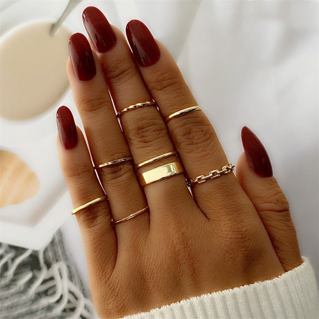 FNIO Bohemian Gold Chain Rings Set For Women Fashion Boho Coin Snake Moon Rings Party 2021 Trend Jewelry Gift