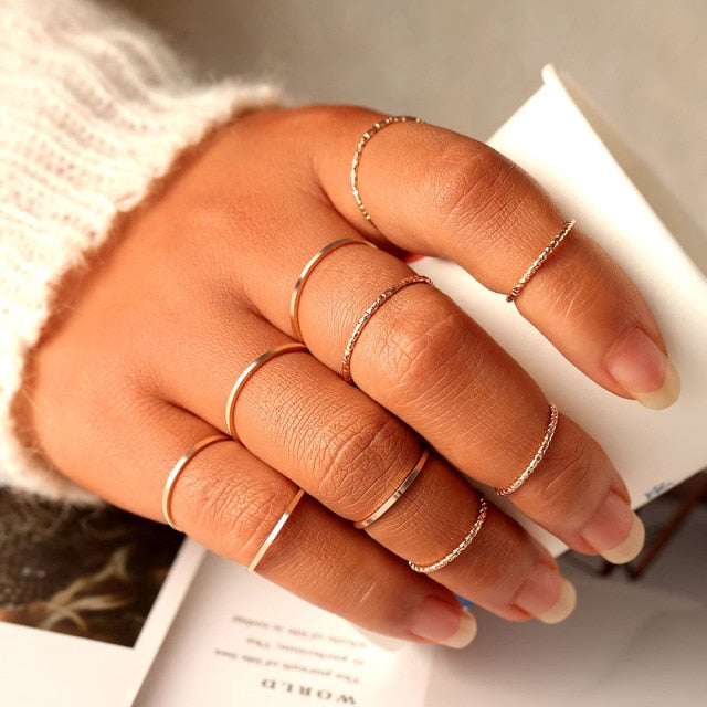 FNIO Bohemian Gold Chain Rings Set For Women Fashion Boho Coin Snake Moon Rings Party 2021 Trend Jewelry Gift