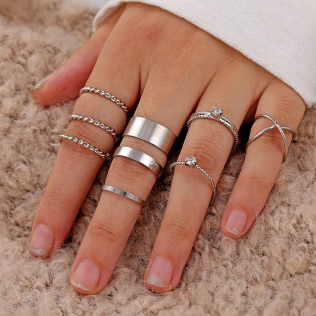 FNIO Bohemian Gold Chain Rings Set For Women Fashion Boho Coin Snake Moon Rings Party 2021 Trend Jewelry Gift