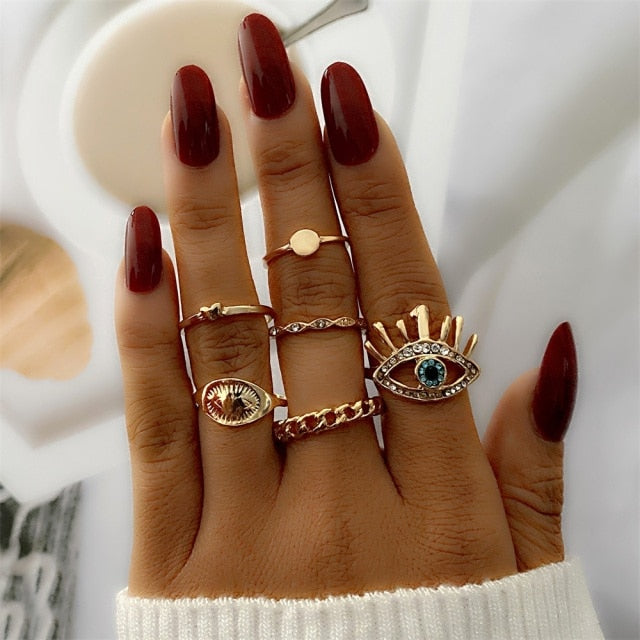 FNIO Bohemian Gold Chain Rings Set For Women Fashion Boho Coin Snake Moon Rings Party 2021 Trend Jewelry Gift