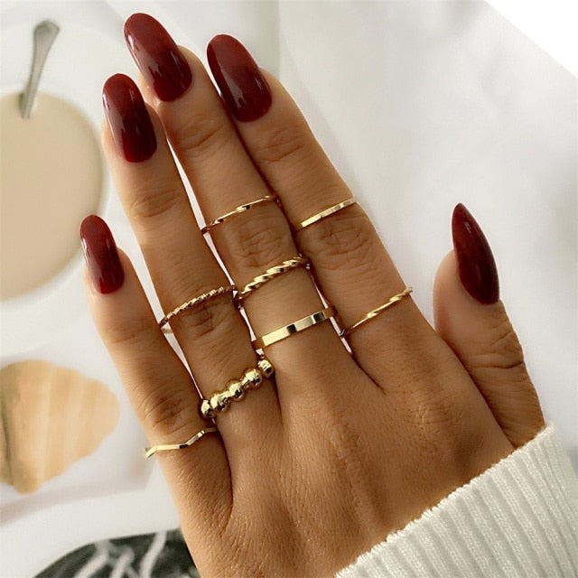 FNIO Bohemian Gold Chain Rings Set For Women Fashion Boho Coin Snake Moon Rings Party 2021 Trend Jewelry Gift