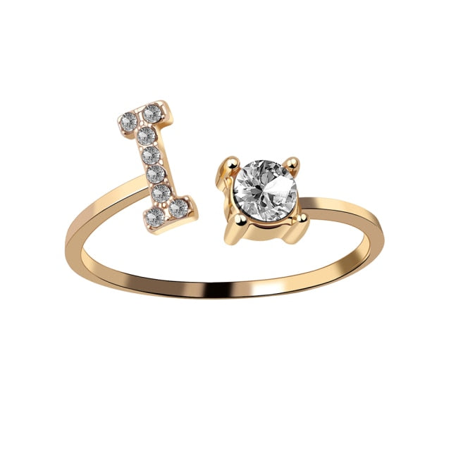 A-Z Letter Gold Color Metal Adjustable Opening Rings For Women Initials Name Alphabet Creative Finger Ring Trendy Party Jewelry