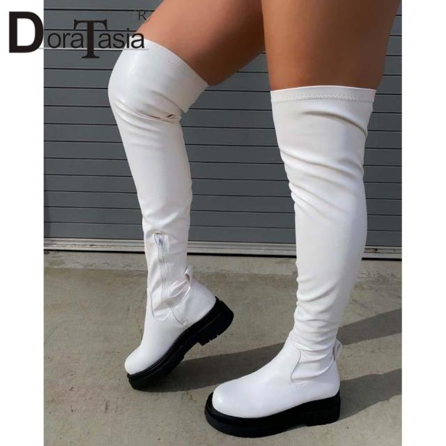 DORATASIA Brand New Female Platform Thigh High Boots Fashion Slim Chunky Heels Over The Knee Boots Women Party Shoes Woman