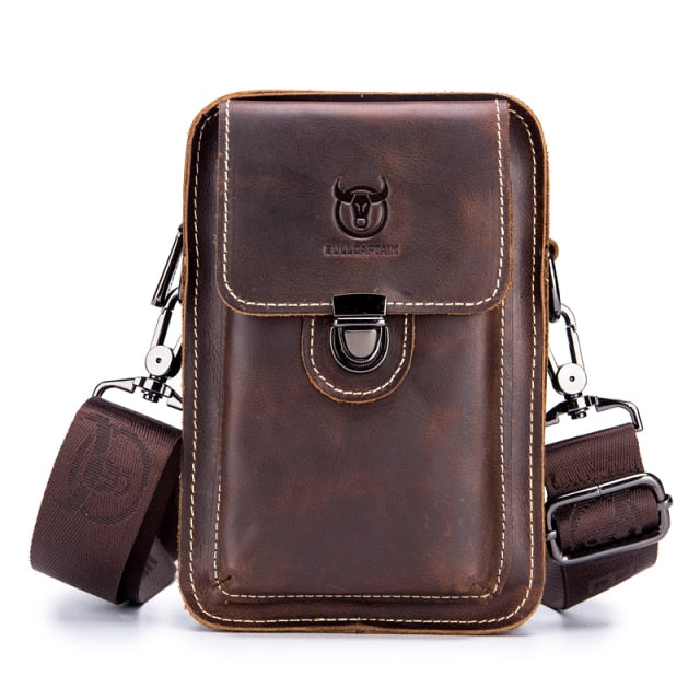 BULLCAPTAIN Men's Belt Bag Leather Belt Phone Bag Head Layer Cowhide Casual Trend Multifunctional Single Shoulder Messenger Bag