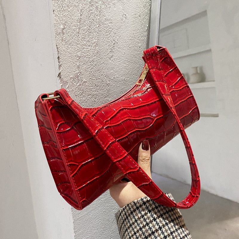 2021 New Shopping Bag Retro Casual Lady Underarm Handbag Stone Pattern Shoulder Bag Female Leather Solid Color Chain Female Bag