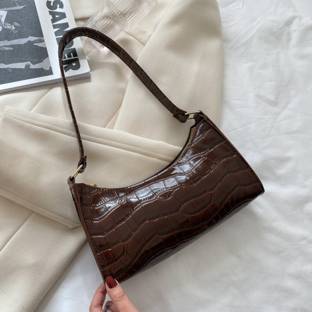 2021 New Shopping Bag Retro Casual Lady Underarm Handbag Stone Pattern Shoulder Bag Female Leather Solid Color Chain Female Bag