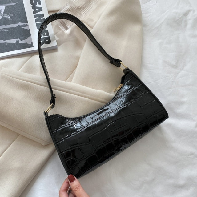 2021 New Shopping Bag Retro Casual Lady Underarm Handbag Stone Pattern Shoulder Bag Female Leather Solid Color Chain Female Bag