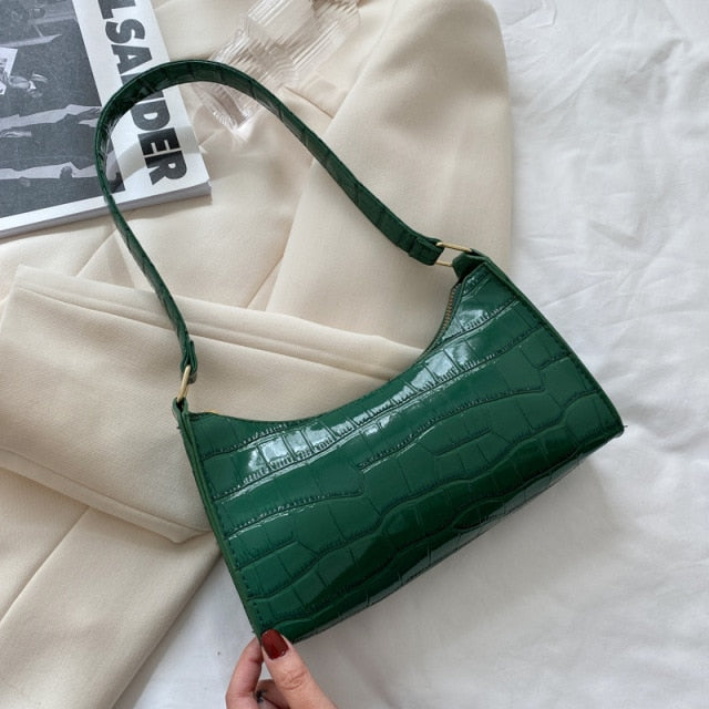 2021 New Shopping Bag Retro Casual Lady Underarm Handbag Stone Pattern Shoulder Bag Female Leather Solid Color Chain Female Bag