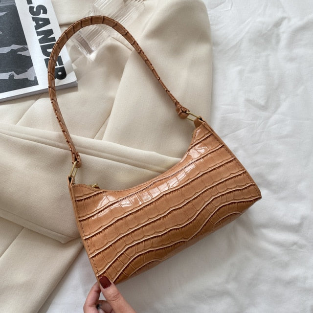 2021 New Shopping Bag Retro Casual Lady Underarm Handbag Stone Pattern Shoulder Bag Female Leather Solid Color Chain Female Bag