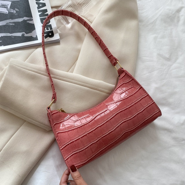 2021 New Shopping Bag Retro Casual Lady Underarm Handbag Stone Pattern Shoulder Bag Female Leather Solid Color Chain Female Bag