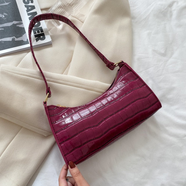 2021 New Shopping Bag Retro Casual Lady Underarm Handbag Stone Pattern Shoulder Bag Female Leather Solid Color Chain Female Bag