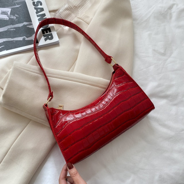 2021 New Shopping Bag Retro Casual Lady Underarm Handbag Stone Pattern Shoulder Bag Female Leather Solid Color Chain Female Bag