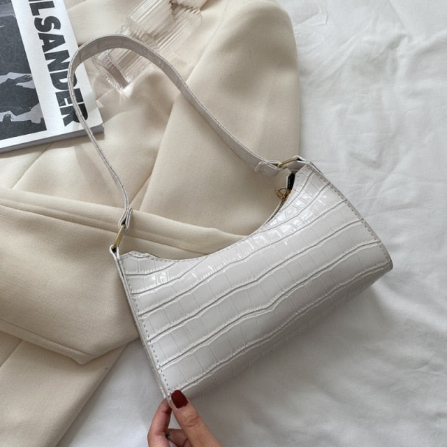 2021 New Shopping Bag Retro Casual Lady Underarm Handbag Stone Pattern Shoulder Bag Female Leather Solid Color Chain Female Bag