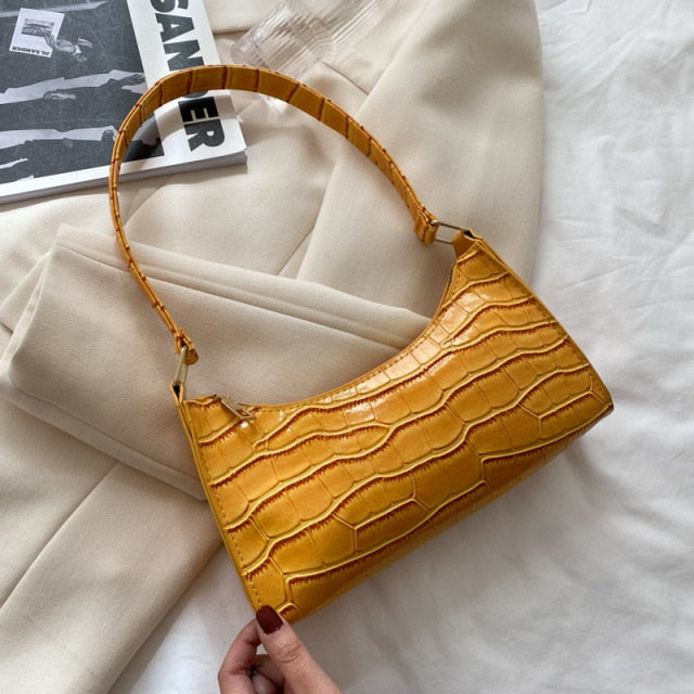 2021 New Shopping Bag Retro Casual Lady Underarm Handbag Stone Pattern Shoulder Bag Female Leather Solid Color Chain Female Bag