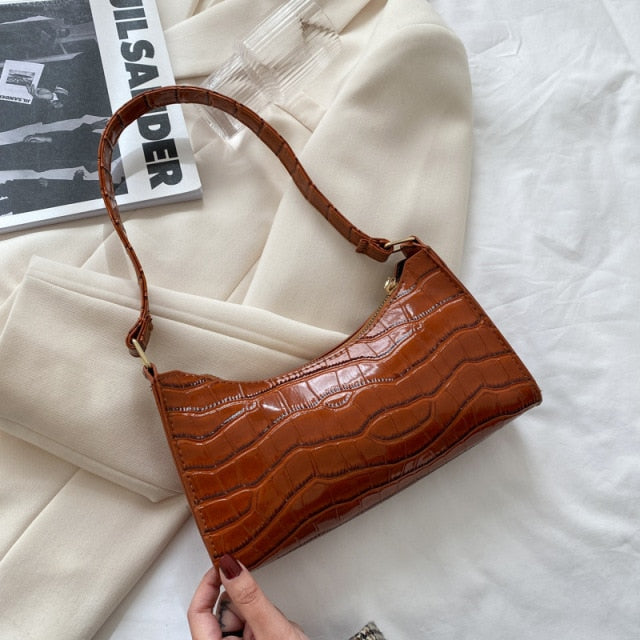 2021 New Shopping Bag Retro Casual Lady Underarm Handbag Stone Pattern Shoulder Bag Female Leather Solid Color Chain Female Bag