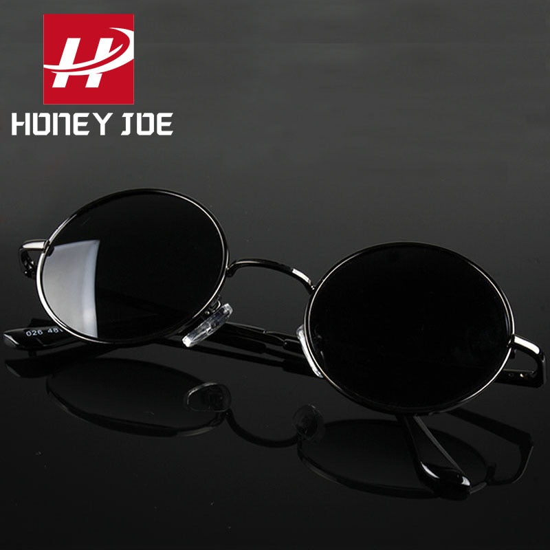 Retro Vintage Round Polarized Sunglasses Men Brand Designer Sun Glasses Women Alloy Metal Frame Black Lens Eyewear Driving UV400