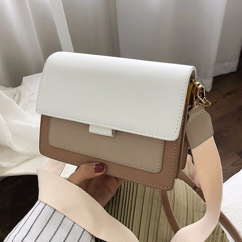 LEFTSIDE Contrast color Leather Crossbody Bags For Women 2021 Travel Handbag Simple Shoulder Simple Bag Ladies Cross Body Bag