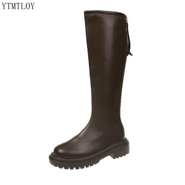 2022 Winter Long Brand Women's Boots Knee High Luxury Chelsea Chunky Platform Shoes Ytmtloy Zipper Round Toe Botines De Mujer