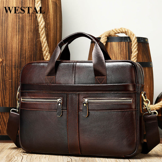 WESTAL Men's Briefcases Men's Bags Genuine Leather Lawyer/office Bag for Men Laptop Bag Leather Briefcases Bag for Documents 209