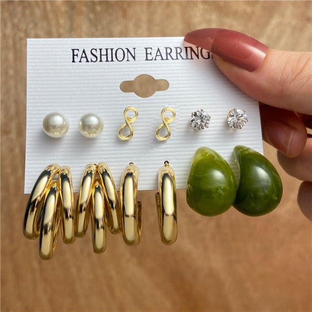 17KM Fashion Pearl Hoop Earrings Set For Women Geometirc Gold Metal Circle Hoop Earrings Brincos 2021 Trend Jewelry Gift