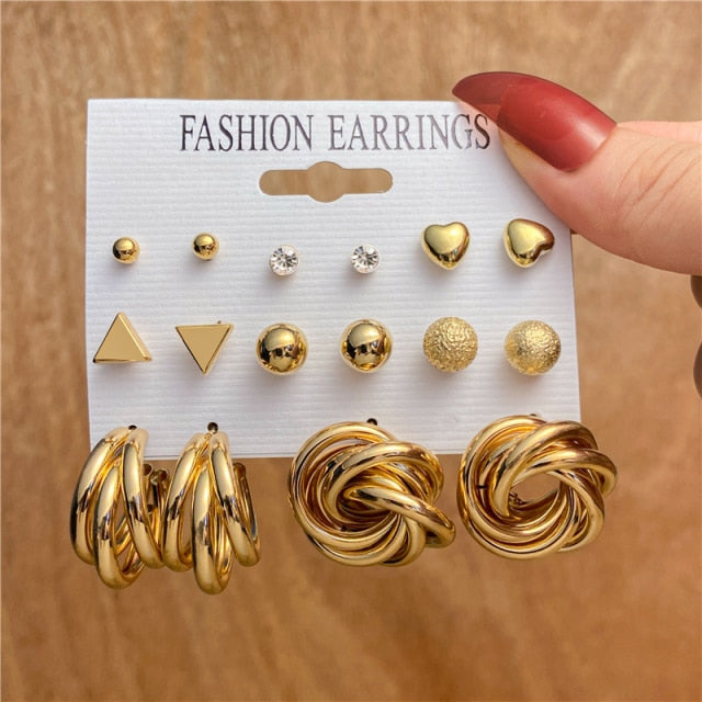 17KM Fashion Pearl Hoop Earrings Set For Women Geometirc Gold Metal Circle Hoop Earrings Brincos 2021 Trend Jewelry Gift