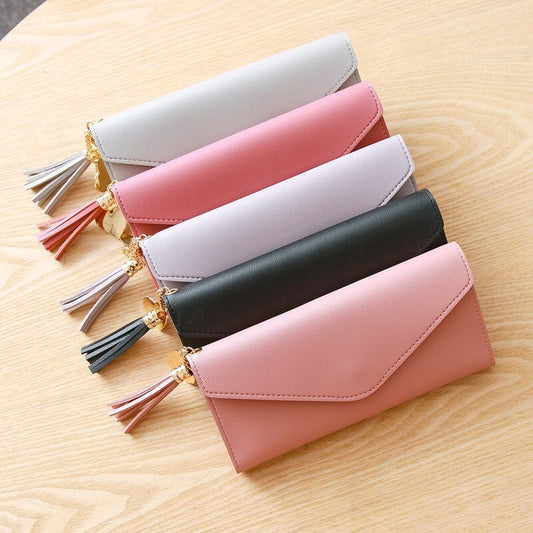 Women Leather Slim Wallet Long Design Trifold Credit Card Holder Organizer Purse Lady Female coin purse