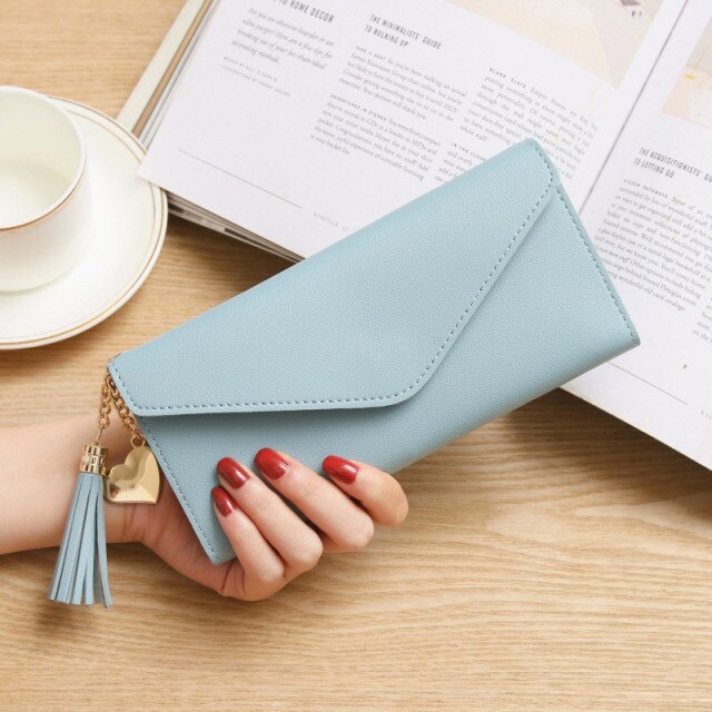 Women Leather Slim Wallet Long Design Trifold Credit Card Holder Organizer Purse Lady Female coin purse