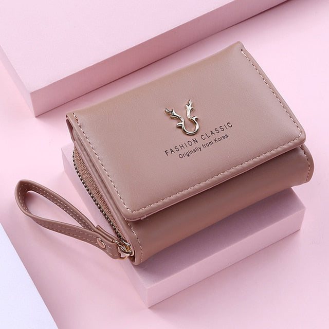 2021 New Wallet Women's Cute Fawn Solid Color Female Bifold Leather PU Purses Girls Short Holder Card Pocket Multif Coin Bags