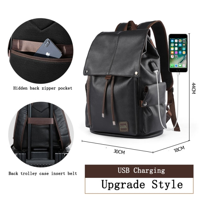 Men Leather Backpack Travel Multi Male Mochila Fashion Large Capacity Shoolbag For Boy Men 15.6" Laptop School Bag College Style