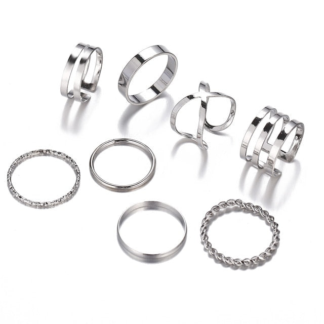 7pcs Fashion Jewelry Rings Set Hot Selling Metal Alloy Hollow Round Opening Women Finger Ring For Girl Lady Party Wedding Gifts