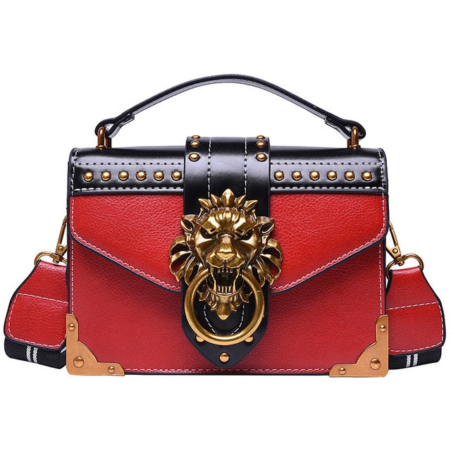 Female Fashion Handbags Luxury Girls Crossbody Bags Tote Woman Metal Lion Head Brand Shoulder Purse Mini Square Messenger Bag