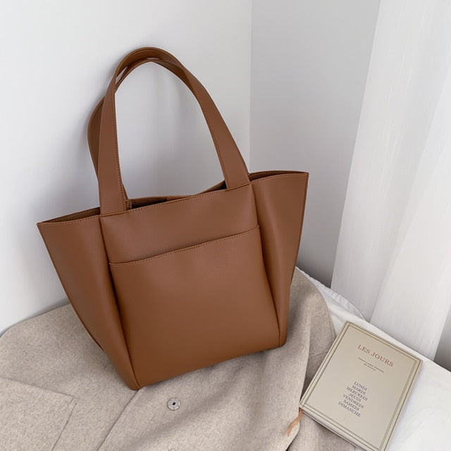 Women Large Capacity Top-handle Bags High Quality Solid Color PU Leather Shoulder Shopper Bags For Women 2021 Designer Sac Main