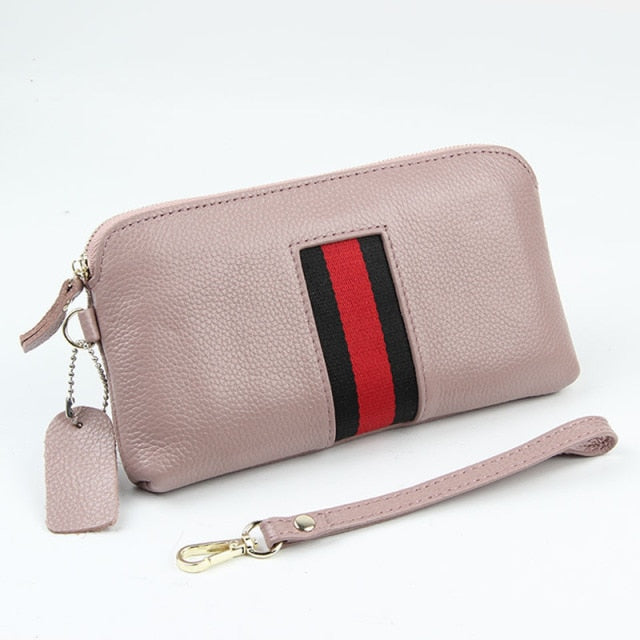 Best Genuine Leather Women's Fashion Long Zipper Wallet With Wraist Strap Day Clutches Purse Ladies Wallets Pockets Pouch Card